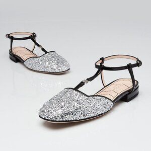 Gucci Silver Glitter/Patent Leather Double G Slingback Flats Size 3.5/34